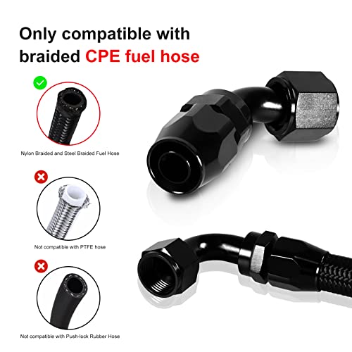 Image of 1PCS 8AN 45 Degree Swivel Hose End Fitting for Braided CPE Fuel Line Anodized Aluminum Alloy Black