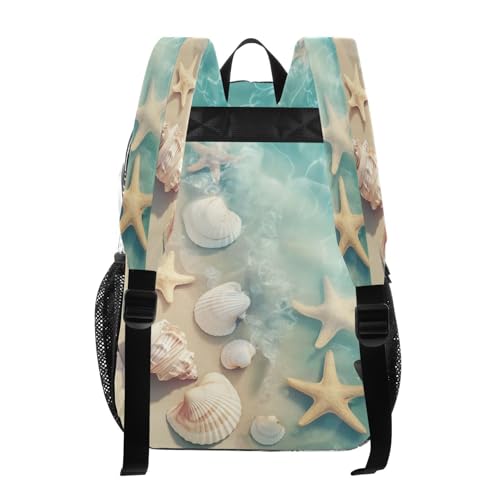 Summer Beach Starfish and Seashell Clear Backpack - Stadium Approved Large 15.7-inch Waterproof Transparent Bag for Sports, Concerts, Work, Travel#5693