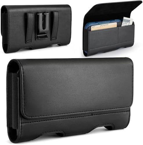 Mopaclle Leather Phone Holster with Heavy Duty Metal Belt Clip and Card Holder, Compatible with Samsung Galaxy S26/S25/S24/S23/S22 Ultra, Note 20/10 Series, and A17/A17F/A17M Series - Black