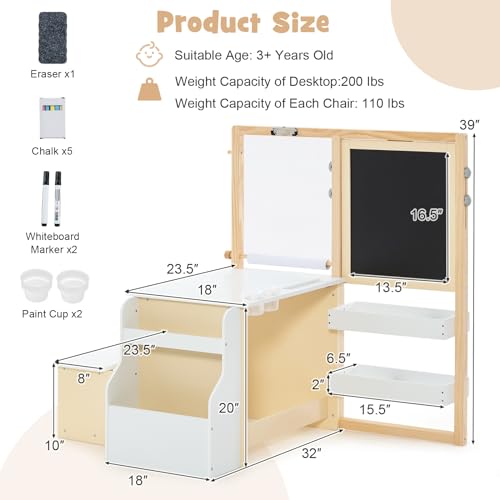INFANS 3 in 1 Kids Art Table and Chair Set, Toddler Craft and Play Wood Activity Desk with Double-Sided Easel Blackboard Whiteboard, Paper Roll for Writing, Children Furniture for Daycare Nursery - image 6