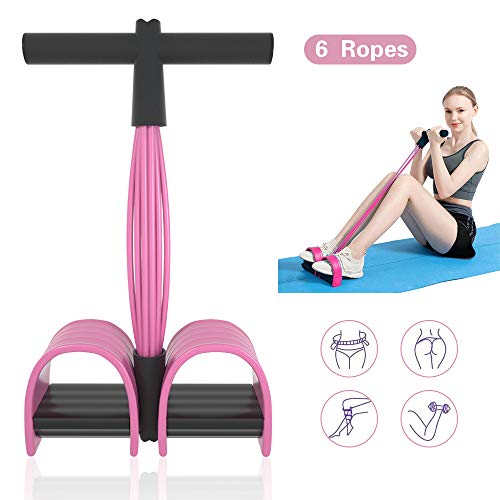 MEYUEWAL - Cuerda de tensión, multifunción, 6 tubos, elástica, fitness, con pedales, mangos, cuerdas de látex, equipo de resistencia para el gimnasio y la oficina, Rosa.