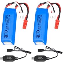 2 Pack 7.4V 450mAh 20C RC Car Li-ion Battery for WLtoys K969 K979 K989 K999 P929 P939 RC Car RC Boat with JST Joint and USB Charging Cable