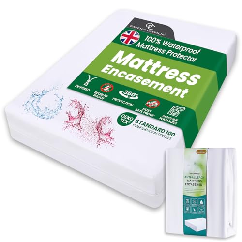 GC GAVENO CAVAILIA Premium Mattress Encasement King | 30cm Deep Waterproof Mattress Protector | Anti-Allergy Zipped Mattress Cover | Bed Bug Dust Mite Proof | King Size Mattress Protector | White
