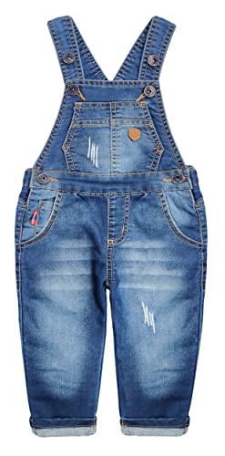 KIDSCOOL SPACE Salopette en Jean pour Bébé,Petit Pull en Jean Doux et Mignon pour Tout-Petit,Bleu,18-24 Mois