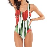 QMIN Art Painting Poppy Floral Leaves Badeanzüge Einteiler Bademode Sexy Bikini Badeanzug Tankini für Frauen Mädchen Damen Gr. M, mehrfarbig