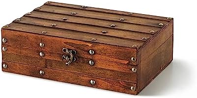 SLPR Red Wood Color Decorative Storage Box: Wooden Pirate Style Treasure Chest, Sturdy Retro Photo Storage Box, Treasure Toy Chest for Boys, Vintage Wood Crate with Lid, Rustic Small Keepsake Trunk