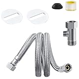 BIGCOW Bidet Installation Accessories Set, Contains 1/2' Stainless Steel T-Adapter, Teflon Tape, Circular Fixing Plates With Rubber Gaskets * 2, Cold Water Connection Metal Braided Hose