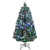 HOMCOM Albero di Natale a Fibre Ottiche 120cm Albero di Natale Artificiale con 16 Luci LED...
