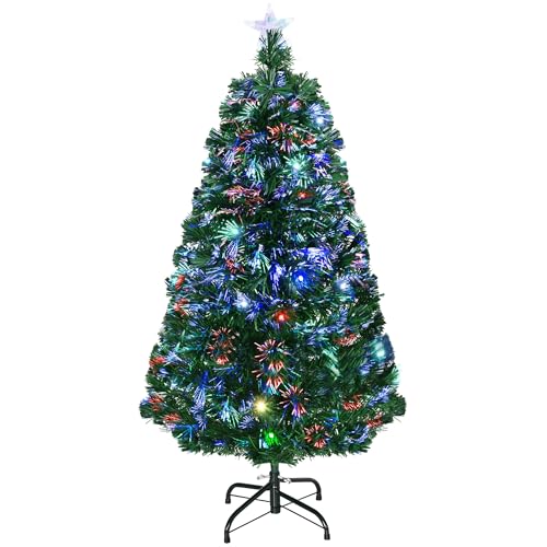 HOMCOM Albero di Natale a Fibre Ottiche 120cm con 16 Luci LED 3 Colori