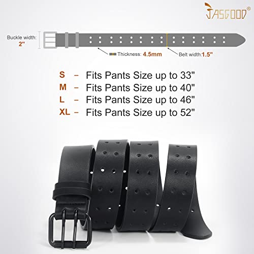 Image of JASGOOD Men Double Prong PU Leather Belt Casual Work Heavy Duty Belt Double Grommet Holes Belt for Jeans