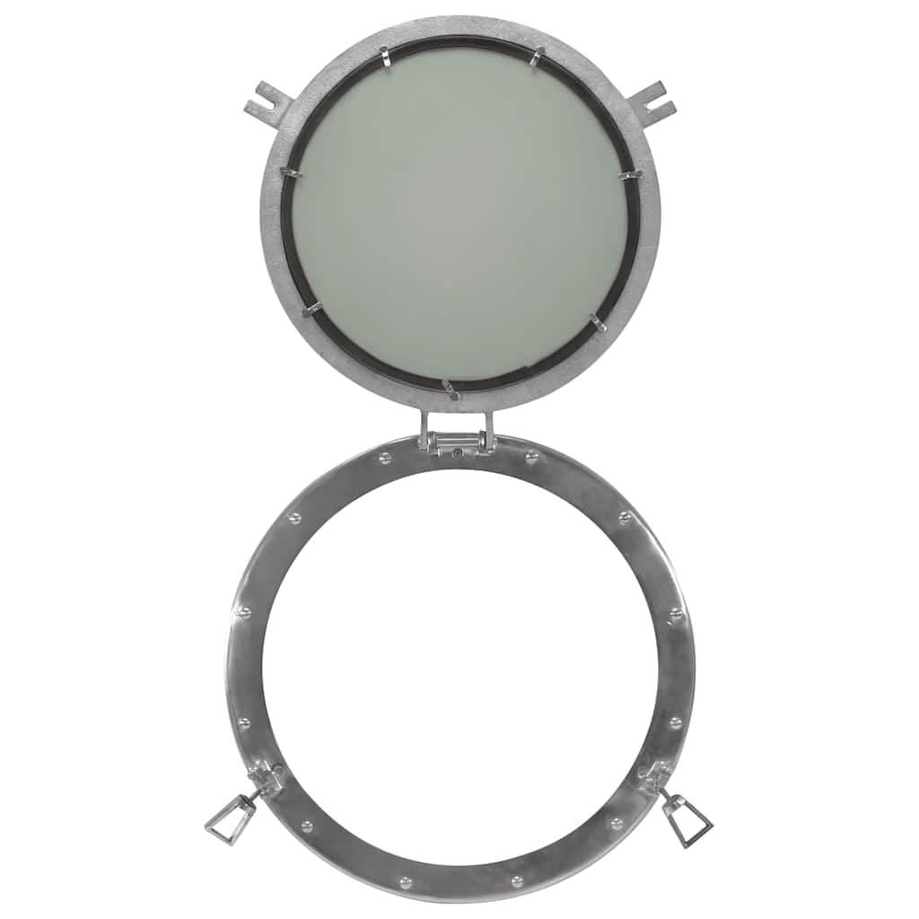 Lustro ścienne z aluminium i szkła Wołu Ø50 cm, dekoracja morska z polerowaną aluminiową ramą, płaskie i jasne lustro do biura, domu lub restauracji, element