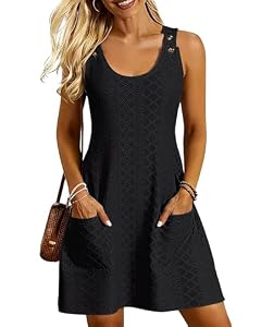 Tanmolo Damen Sommerkleid Trägerkleid mit Taschen Kleid (Schwarz M)