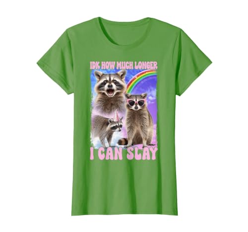IDK How Much Longer I Can Slay Meme Raccoon Funny T-Shirt, Women, Grass Green, Medium