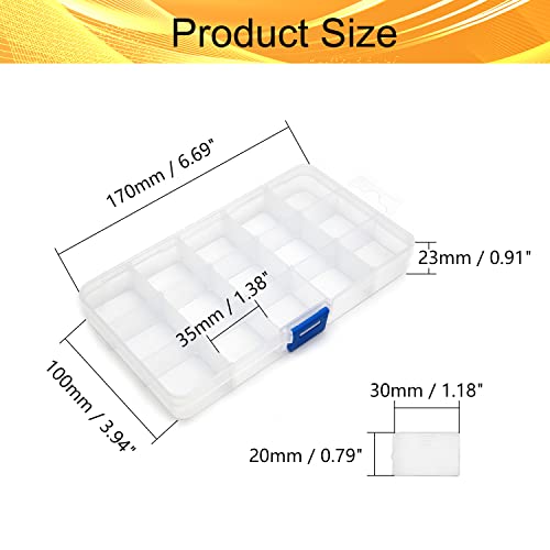 Image of Juvielich 2PCS Clear Plastic Organizer Box, 15 Grids Storage Container Jewelry Box with Adjustable Dividers, for Beads Art DIY Crafts Jewelry Fishing Tackles 6.69 inchx3.94 inchx0.91 inch(LxWxH)