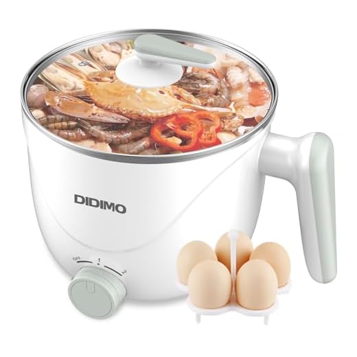 DiDimo Electric Hot Pot，1.5L Stainless Steel Mini Pot，Rapid Noodles Cooker，Shabu Hot Pot，For Steak, Egg, Fried Rice, Ramen, Oatmeal, Soup，With Over-Heating Protection, Boil Dry Protection（Egg Rack Included）