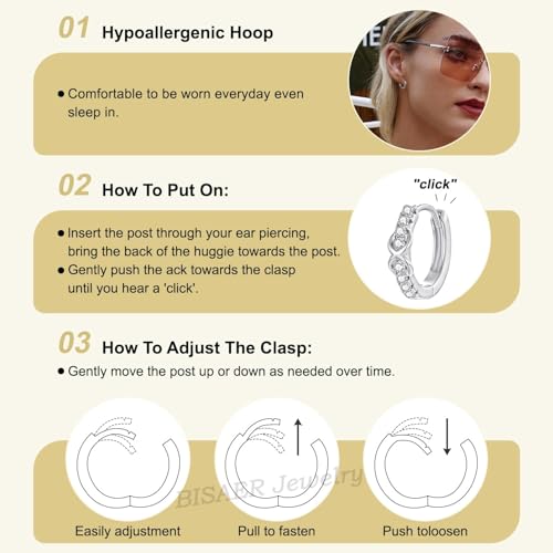 Image of BISAER Silver Huggie Hoop Earrings for Women, 925 Sterling Silver Post Star Small Hoop Earrings Hypoallergenic Lightweight Everyday Jewelry Gift Cute