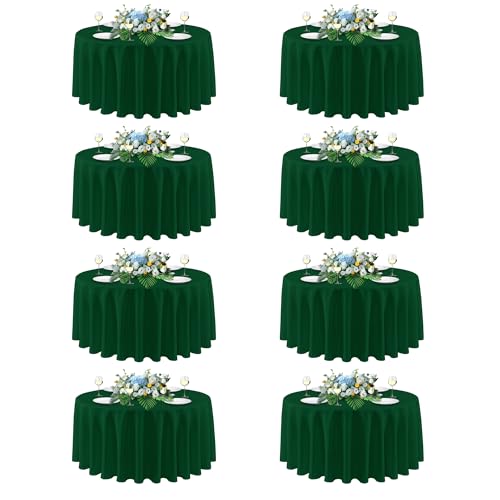 Image of sancua Round Tablecloth 108 Inch Diameter, 8 Pack Hunter Green, Circle Polyester Fabric Table Cloth for Chiristmas Party Reception Banquet Birthday, Washable Formal Table Cover(Fit 42-96 Inch Tables)