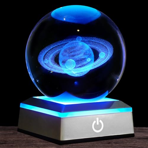 Oriamde 3D Saturn Crystal Ball Night Light 3.15 inch Glass Ball Table Lamp with Color Changing Touch Base Decor Ideal Saturn Gifts for Friends Kids Christmas Birthday