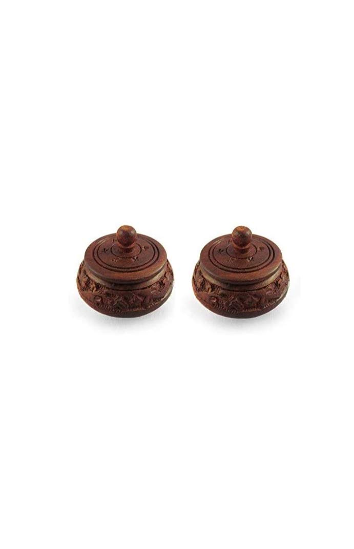 Wooden Hand Carved Sindoor Box Set of 2 Brown
