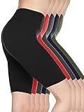kuda Moda 5 Pack Women's 3 inch Wide Waistband Biker Leggings Bike Shorts for Yoga Sports (Black/Gray/Red/Navy/Olive, X-Large-XX-Large)