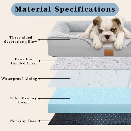 Image of Orthopedic Dog Bed,Waterproof Memory Foam Dog Bed with Washable Removable Cover, Featuring Waterproof Lining and Non-Slip Base,Bolster Dog Couch,Suitable for Use with Dog Crate and Indoors.