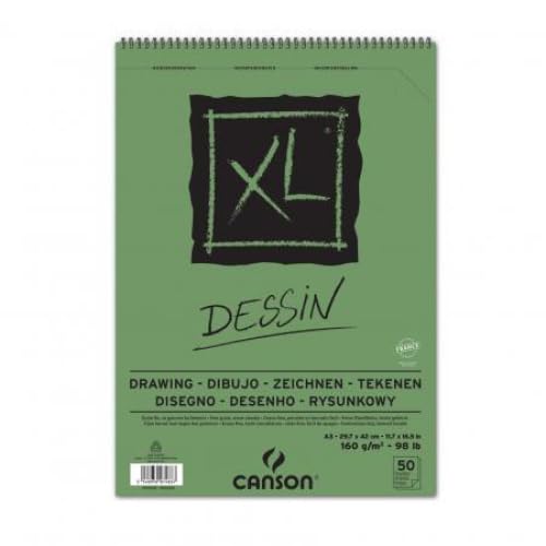 Lot de 5 Bloc spiralé 50 feuilles XL® Dessin A3 160g/m², grain léger blanc