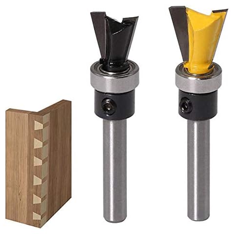 Wolfride 2Pcs Dovetail Router Bits 1/4 Inch Shank Dovetail Joint Router Bit Set with Bearing for Woodworking Cutter Cover