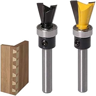 Wolfride 2Pcs Dovetail Router Bits 1/4 Inch Shank Dovetail Joint Router Bit Set with Bearing for Woodworking Cutter
