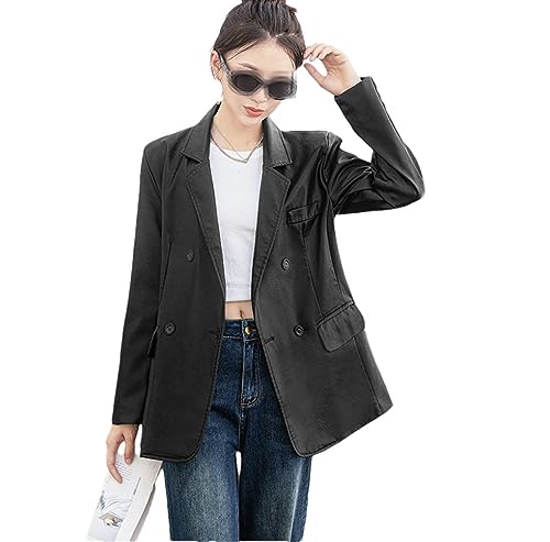 Veste en simili cuir pour femme blouson noir classique chic
