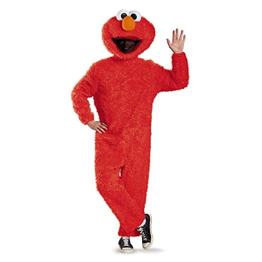 Disguise Men's Full Plush Elmo Prestige Adult Costume, Red, X-Large