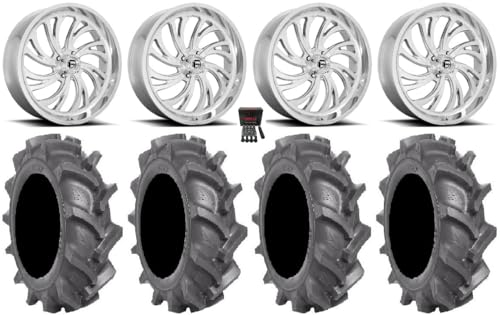 Bundle - 9 Items: Fuel Kompressor Polished 20" Wheels 33" BKT AT 171 Tires [4x137 Bolt Pattern 12mmx1.5 Lug Kit]