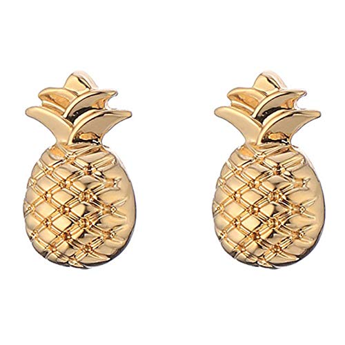 BulingVV 925 Sterling Silver Plated &18K Gold Plated Pineapple Charm Women Girls Stud Earrings (Gold)