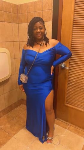 Image of Womens Off Shoulder Sexy V Neck High Split Long Maxi Dress, Formal Cocktail Party Evening Gown Mermaid Dress