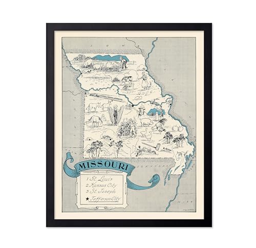 Poster Master Vintage Missouri State Print - Retro Map Poster - Educational Art - Gift for Teacher, Student, Travel Lover - Wall Decoration for Classroom, Office, Dorm - 11x14 Black Framed