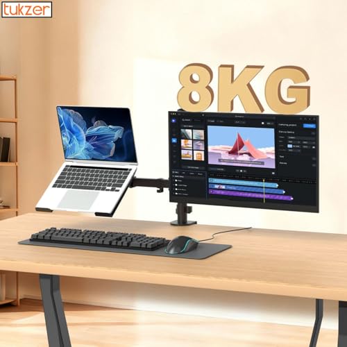Image of Tukzer Monitor & Laptop Desk Arm Stand, Basic Pole Mount for 13-32 Inch Computer Screen Monitors for Dell, LG, Samsung,HP,Lenovo,Acer,ASUS, Tilt Adjustable,Tray for Laptops,Notebooks Upto 17 inch, Tablet