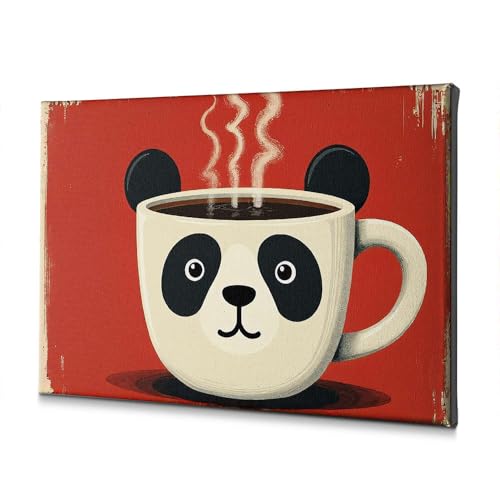 Toile panda café 30x40 cm décoration murale zen pour chambre