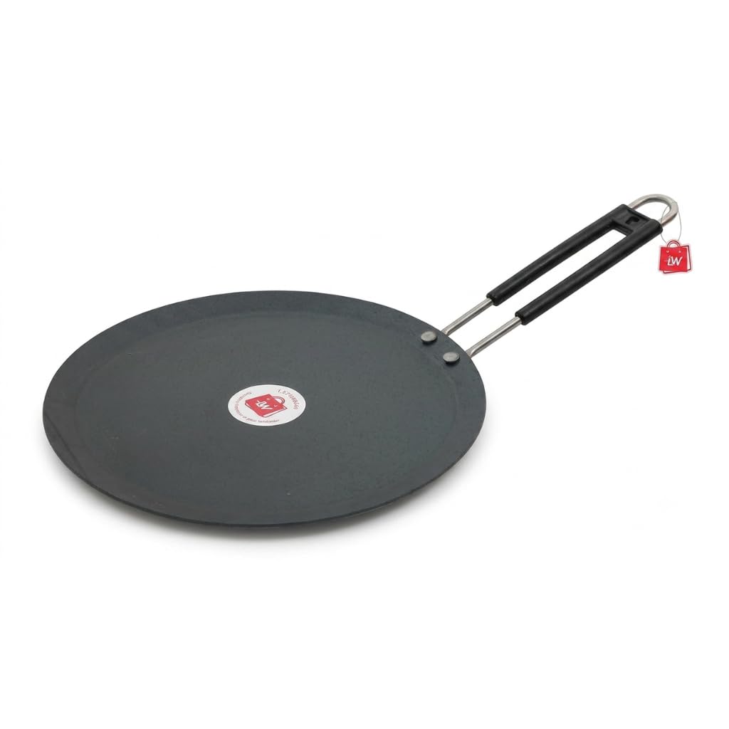 LAZYwindow® Induction Base Flat Iron Dosa and Roti Tawa with Insulated Handle, 25cm Diameter-image-46