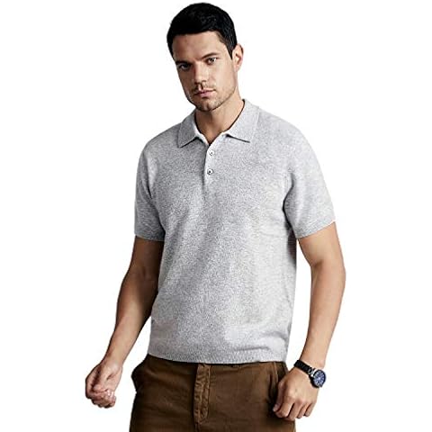 BEYOND FASHION Men's Polo Shirt 100% Pure Cashmere Short Sleeve Soft Light Weight Light Gray Size S Cover