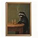 Vintage Raccoon Wall Art Whimsical Funny Canvas Room Decor Dark Academia Poster Moody Animal Wall Art Smoking Raccoon Prints Funny Animal Picture Humor Artwork for Bedroom Bathroom 12x16 Inch Framed