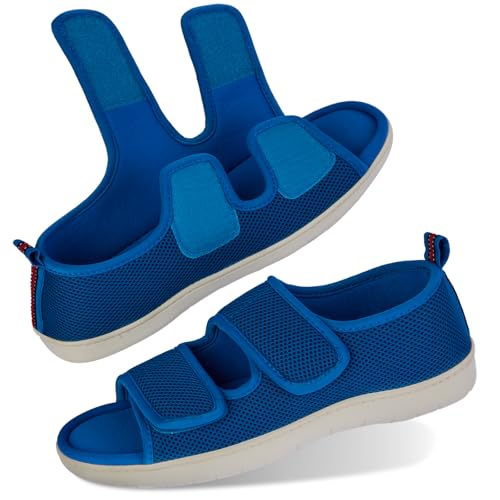 Image of WALKFUN Men's Slippers with Arch Support, Adjustable Open Toe Shoes for Men, Diabetic Sandals with Memory Foam for Plantar Fasciitis