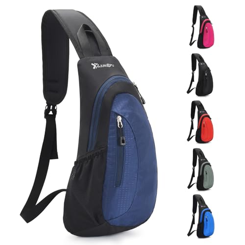Sciphylia Bolso Pecho Hombre Mochila Cruzada Gran Capacidad Bolsa de Pecho Antirrobo Correa única Hombro Cruzados Bandolera Cruzada para Deportes al Aire Caminar Viajar Ciclismo Azul Marino