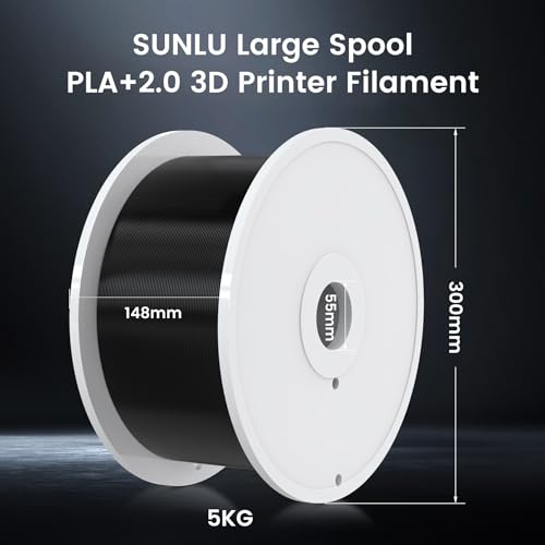 Image of SUNLU 5KG PLA+2.0 3D Printer Filament, Large Spool(11lbs) PLA+ Filament 1.75mm, Tougher and Stronger, Dimensional Accuracy + /-0.02mm, 5KG /1 Spool, PLA+ Black