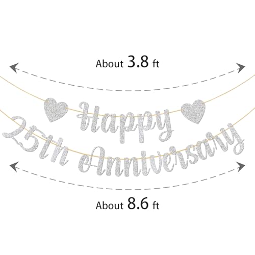 Image of Happy 25th Anniversary Banner 25th Wedding Anniversary Happy 25th Birthday Cheers to 25 Years Loved Party Decorations Silver Glitter