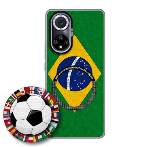 JGOYGYI Case for Huawei Nova 9 Pro with Magnetic Detachable Collapsible Grip Stand, Shockproof Silicone Bumper Cover, Brazil Flag Football Design,Pattern 3