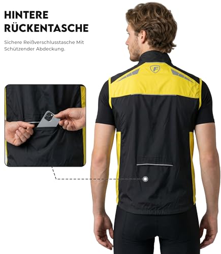 FDX Herren Radweste leicht atmungsaktiv ärmellos reflektierend winddicht wasserabweisend Fahrradjacke Laufen Mountainbike Wandern Fitness Outdoor Sportbekleidung (Yellow-XXL)