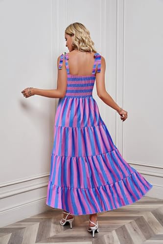 Image of kinstell Women's Summer Boho Spaghetti Strap Square Neck Ruffle Casual Flowy Long Dress Beach Swing Party Maxi Dress