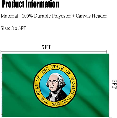 Washington State Flag 3x5 Ft Double Sided Outdoor Heavy Duty WA State Flags 3 Ply with Durable Canvas Header and ​2 Brass Grommets Vivid Colors by ARSOF - Image 7