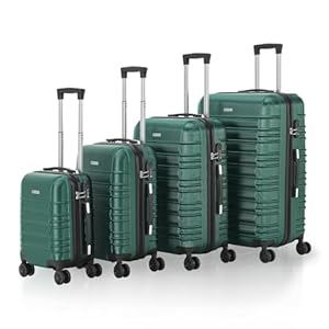 Juskys® Hartschale Kofferset Reisekoffer 4 teilig - Zahlenschloss, geräuscharme 360° Rollen groß, Teleskopgriff, leicht - Koffer in Dunkelgrün