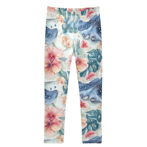 Boccsty Blue Stingray Pink Flowers Girls Leggings Kids Yoga Pants Dance Active Tights 4T