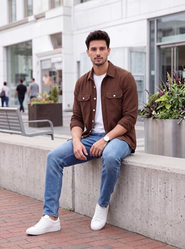 Image of Amazon Brand - INKAST Men's Cotton Blend Button Down Shirt | Long Sleeve Casual Lightweight Breathable Collared Shirts | Soft Comfortable Everyday Wear |Two Flap Chest Pockets |Using like Jacket Shirt